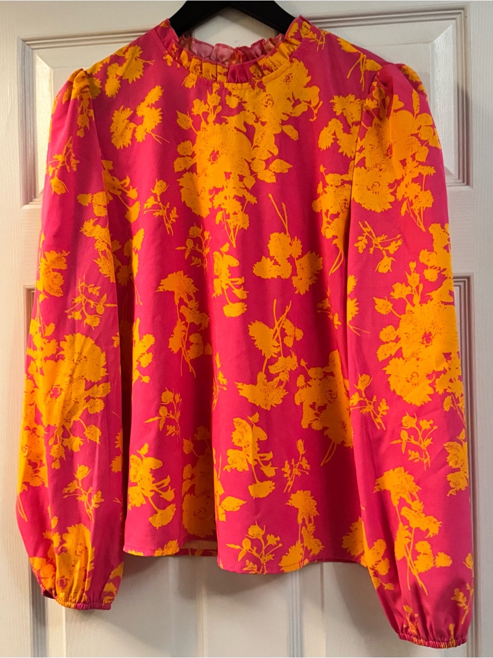 Hot Pink Blouse with Bright Yellow Floral Print